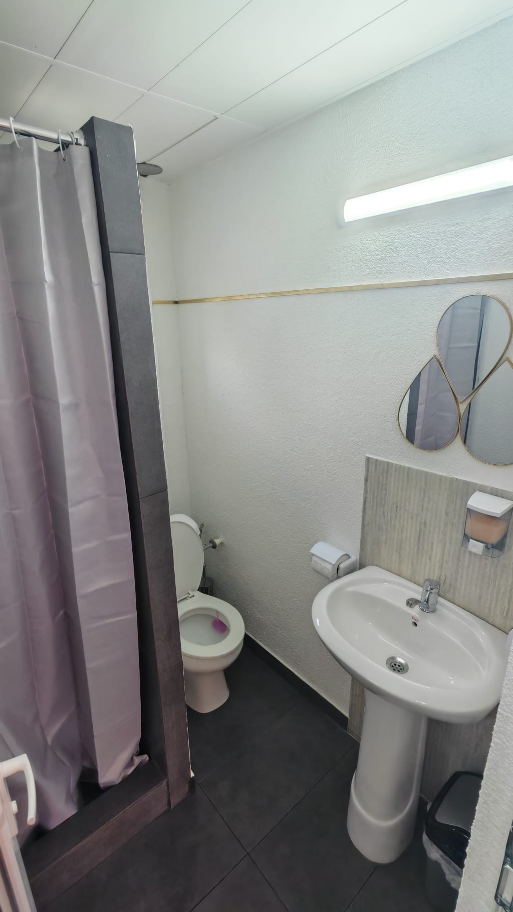 Baie privata cu dus si oglinzi decorative la Radel House Costinesti