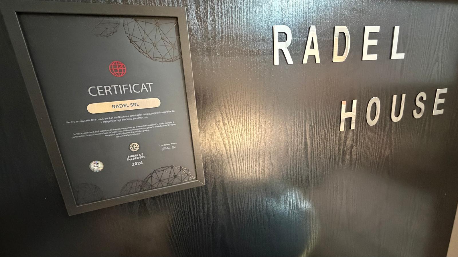 Certificat Firma de Incredere 2024 acordat Radel House — semn de calitate si reputatie